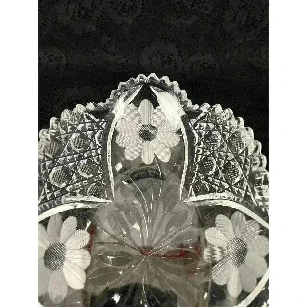 ABP Style Oblong Clear Cut Crystal Dish with‎ Sawtooth Rim American Brilliant